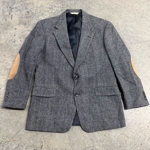 VTG Evan Picone Men’s Gray Blazer Tan Elbow Patches Size 40 Classic Business Y2k